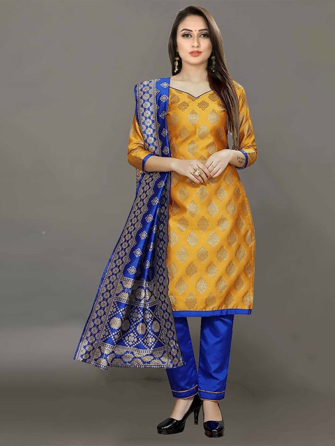 

Ekta Textiles Yellow & Blue Unstitched Dress Material