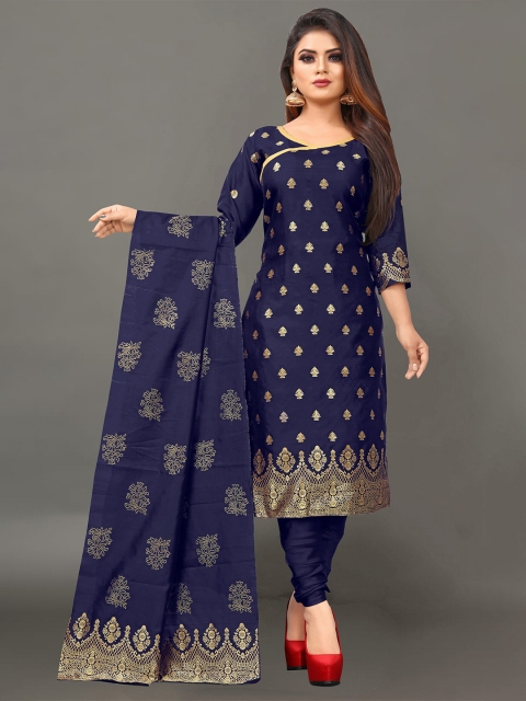 

Ekta Textiles Blue & Gold-Toned Unstitched Dress Material