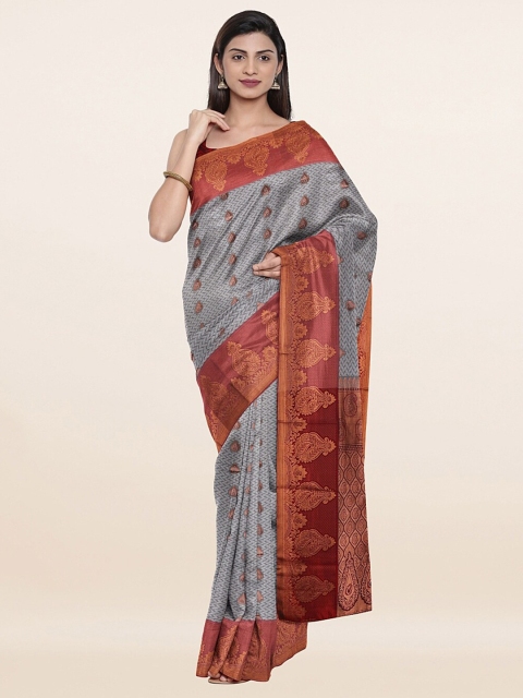 

Pothys Grey & Gold-Toned Woven Design Zari Art Silk Saree
