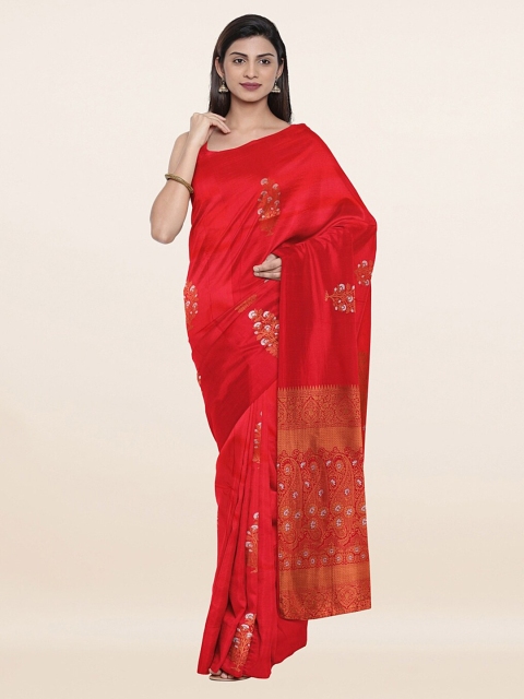 

Pothys Red & Gold-Toned Woven Design Zari Art Silk Saree