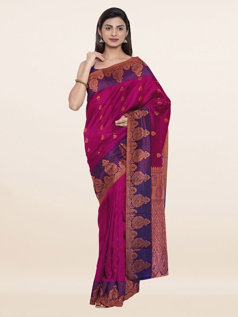 Pothys Magenta & Gold-Toned Woven Design Zari Art Silk Saree