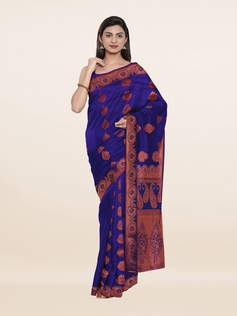 

Pothys Blue & Copper-Toned Woven Design Ethnic Motifs Art Silk Saree