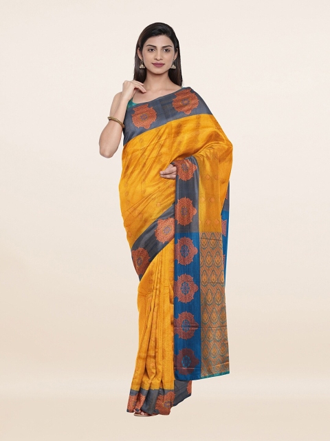 

Pothys Yellow & Navy Blue Woven Design Zari Art Silk Saree