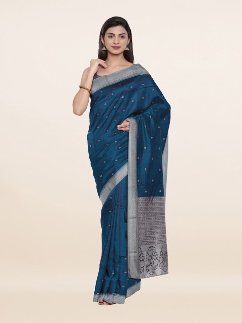 

Pothys Blue & Silver-Toned Woven Design Zari Art Silk Saree