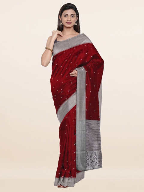

Pothys Maroon & Silver-Toned Woven Design Zari Art Silk Saree