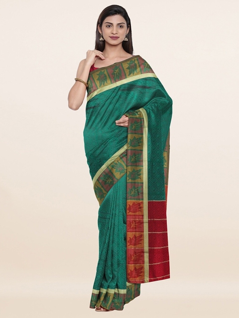 

Pothys Green & Gold-Toned Woven Design Art Silk Saree