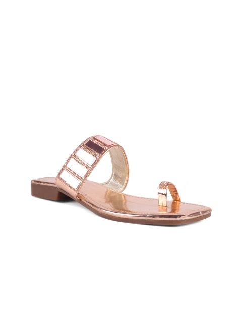 

FABBMATE Women Rose Gold Ethnic One Toe Flats