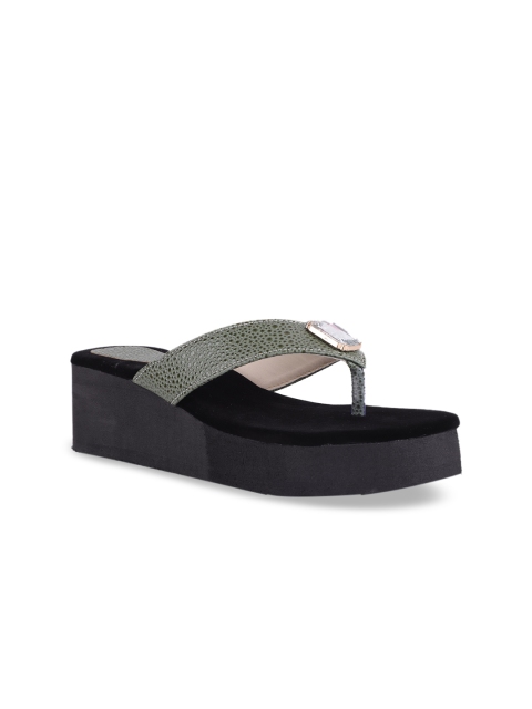 

FABBMATE Green Open Back Wedge Sandals