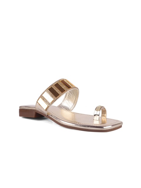 

FABBMATE Women Gold-Toned Embellished One Toe Flats