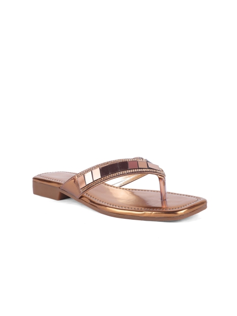 

FABBMATE Women Copper-Toned Embellished T-Strap Flats