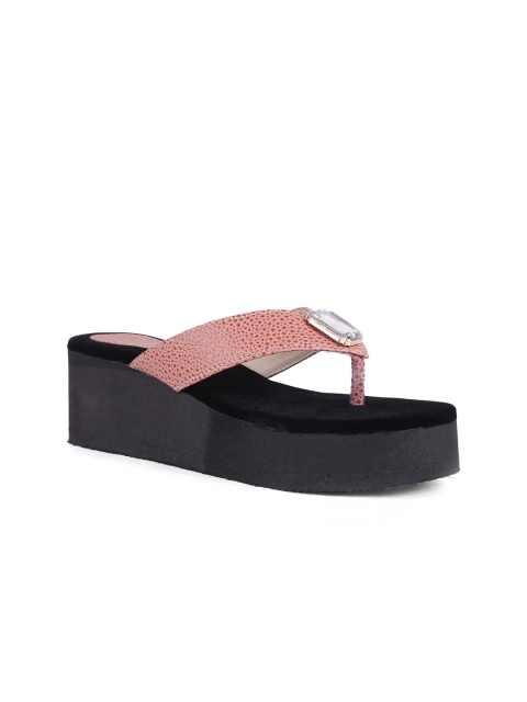 

FABBMATE Women Black & Pink Textured Wedge Sandals