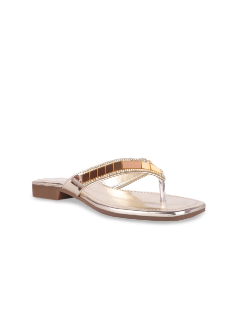 

FABBMATE Women Gold-Toned Embellished Open Toe Flats
