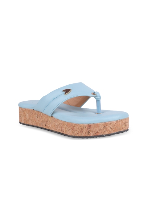 

FABBMATE Women Blue Solid T-Strap Flats