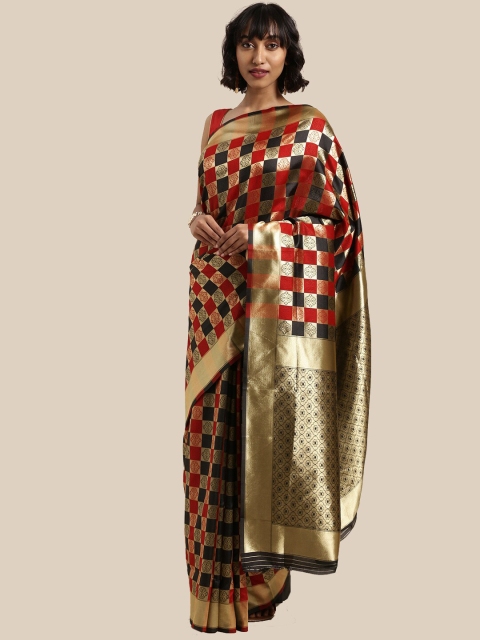 

Saree Swarg Black & Red Woven Design Zari Silk Blend Banarasi Sarees