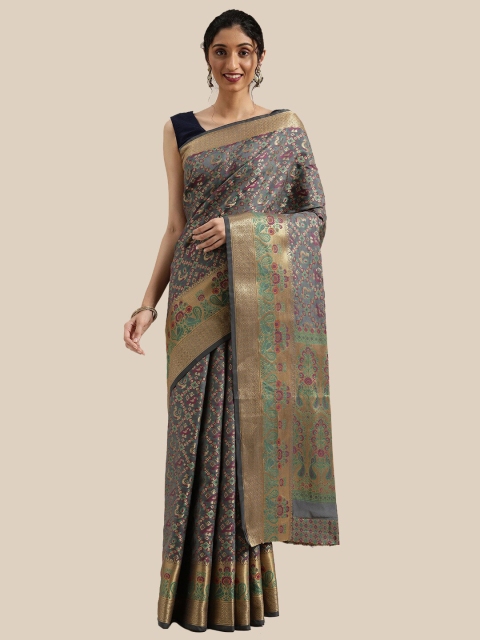 

Saree Swarg Grey & Gold-Toned Woven Design Zari Silk Blend Banarasi Sarees