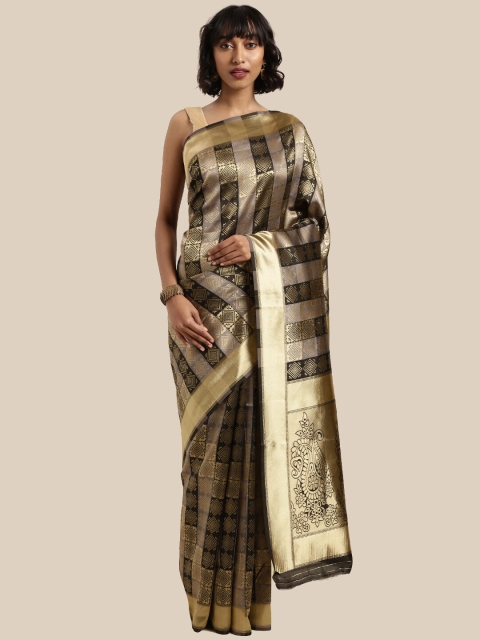 

Saree Swarg Black & Gold-Toned Woven Design Zari Silk Blend Banarasi Sarees