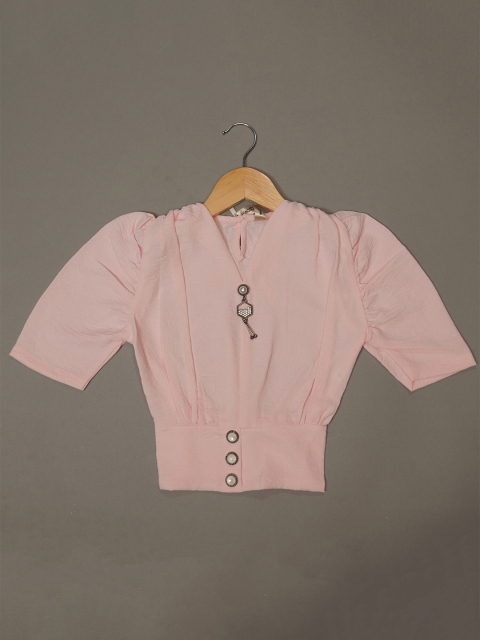 

Mumkins Pink Mandarin Collar Crepe Top