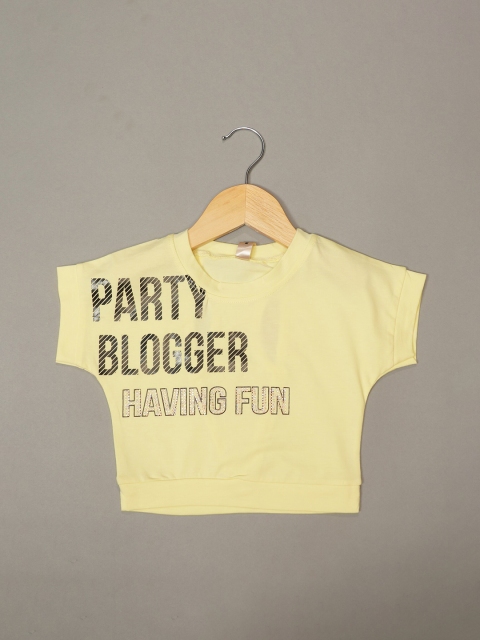 

Mumkins Yellow Extended Sleeves Crepe Styled Back Top