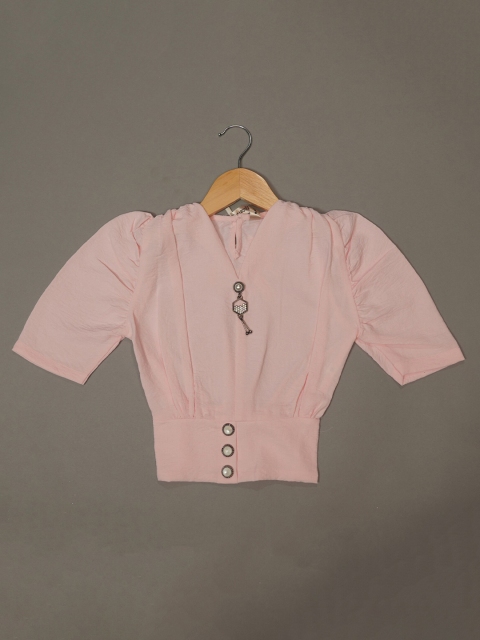 

Mumkins Pink Mandarin Collar Crepe Top