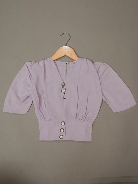 

Mumkins Purple Mandarin Collar Crepe Top