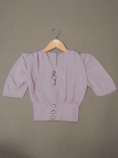 

Mumkins Purple Mandarin Collar Crepe Top