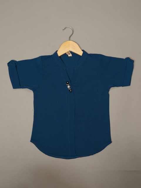 

Mumkins Blue Mandarin Collar Crepe Top