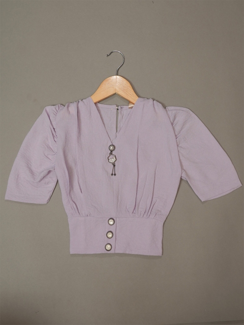 

Mumkins Purple Mandarin Collar Crepe Top