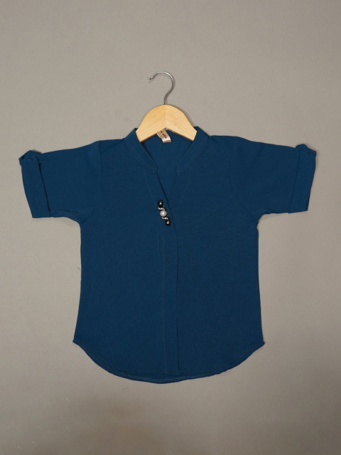 

Mumkins Blue Mandarin Collar Crepe Top