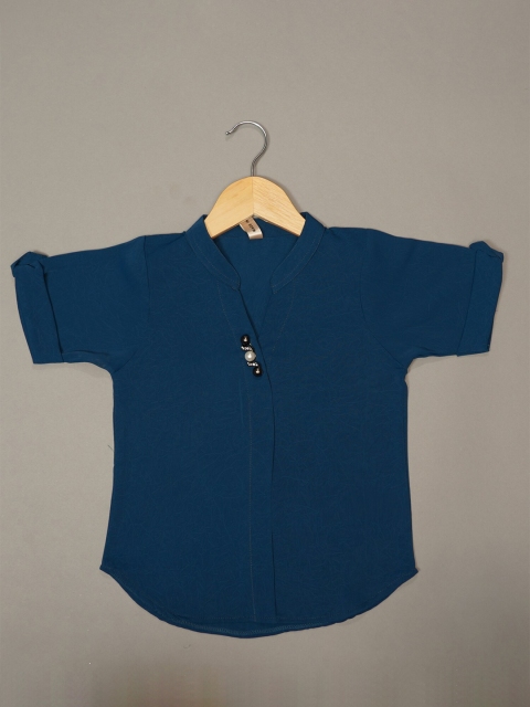 

Mumkins Blue Mandarin Collar Crepe Top