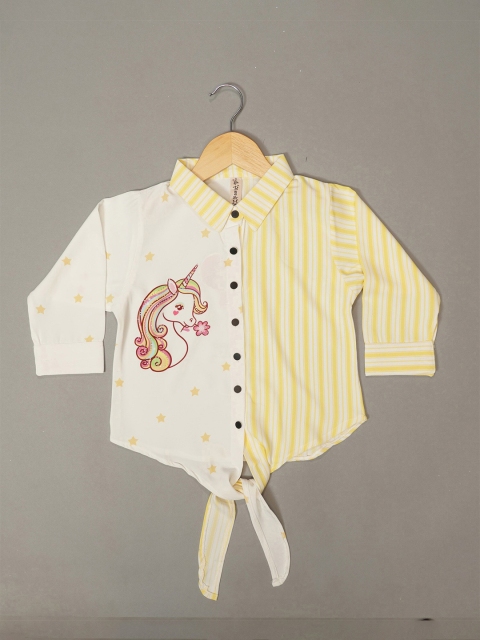 

Mumkins Yellow Striped Crepe Shirt Style Top