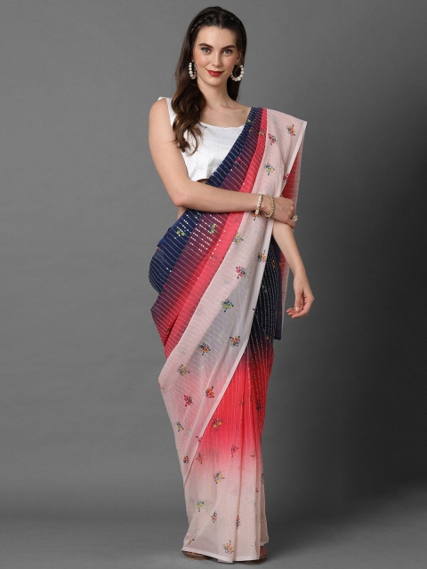 

Mitera Off White & Navy Blue Floral Saree