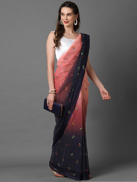 

Mitera Peach-Coloured & Green Floral Saree