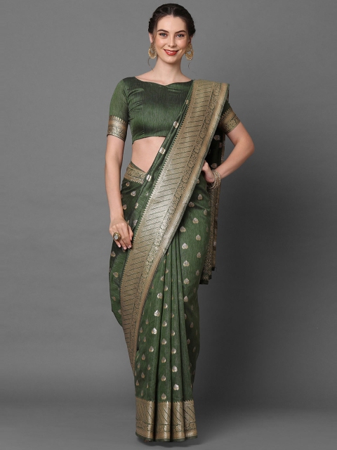 

Mitera Green Woven Design Zari Silk Blend Banarasi Saree