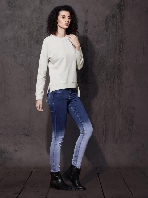 

Roadster Women Grey Melange Solid High-Low Sweatshirt