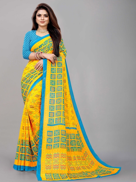 

Zombom Yellow Bandhani Pure Georgette Ready to Wear Banarasi Saree