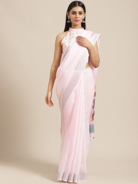 

Saree mall Pink & Brown Floral Linen Blend Sarees