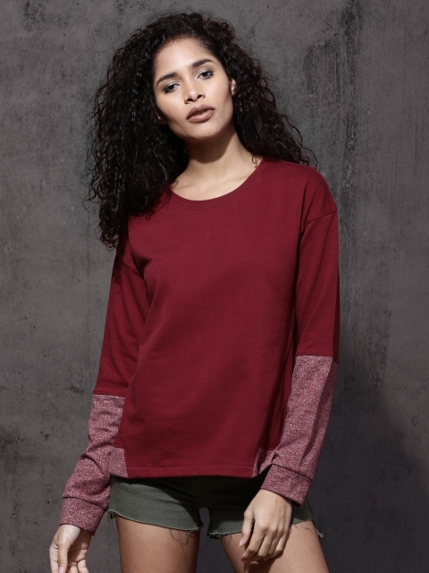 

Roadster Women Maroon Solid Sweatshirt