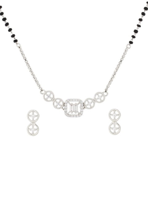 

ANAYRA 925 Sterling Silver Plated & Beaded Mangalsutra Pendant Necklace Set with Earrings, White