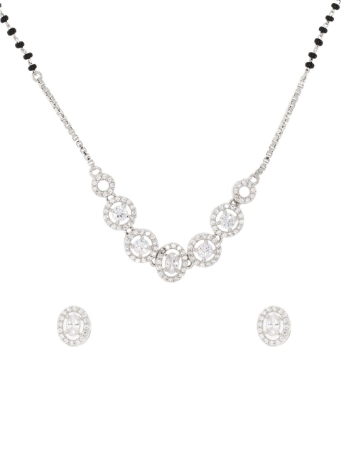 

ANAYRA 925 Sterling Silver-Plated Stone Studded & Beaded Mangalsutra With Earings