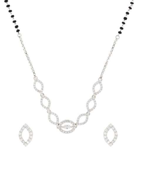 

ANAYRA Silver -Plated White Stone Studded Mangalsutra With Earring Gift Set
