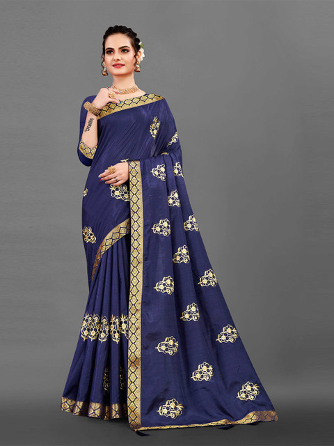 

Zombom Navy Blue Woven Design Zari Pure Silk Banarasi Saree