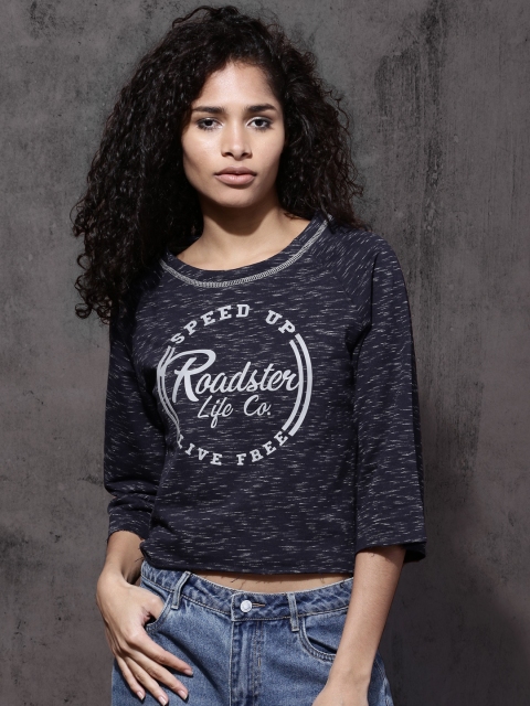 

Roadster Women Navy Printed Sweatshirt, Navy blue