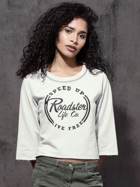 

Roadster Women Grey Printed Crop Sweatshirt