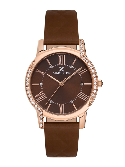 

Daniel Klein Women Pink Embellished Dial & Black Leather Straps Analogue Watch DK 1 13038-6
