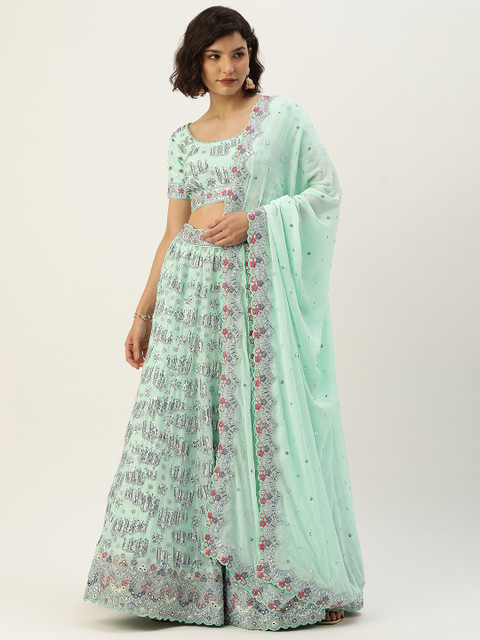

panchhi Sea Green Zarkan Sequinned Semi-Stitched Lehenga & Unstitched Blouse Dupatta