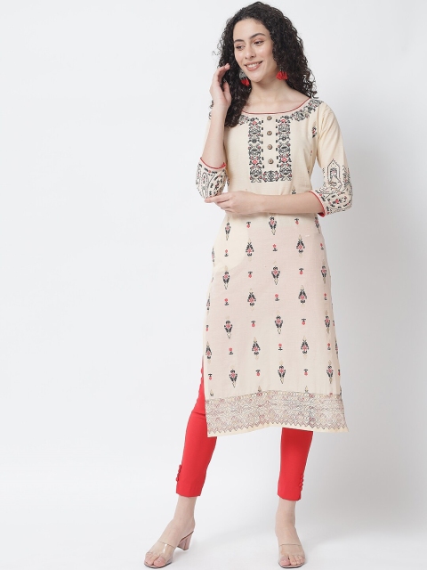 

Tulsattva Women Beige & shell Ethnic Motifs Printed Block Print Kurta