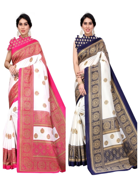 

AADVIKA Women Pack Of 2 Pink & Navy Blue Ethnic Motifs Art Silk Mysore Silk Saree