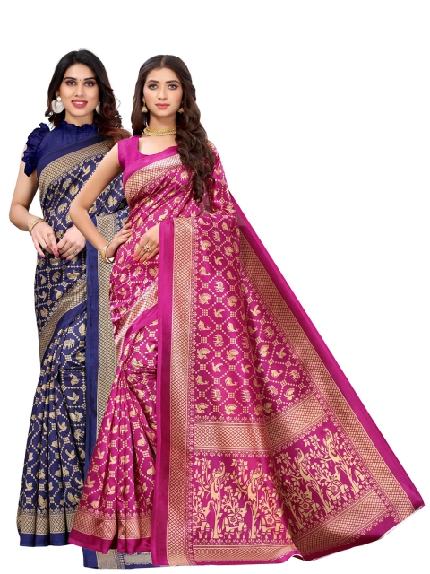 

AADVIKA Set of 2 Printed Art Silk Mysore Silk Saree, Pink