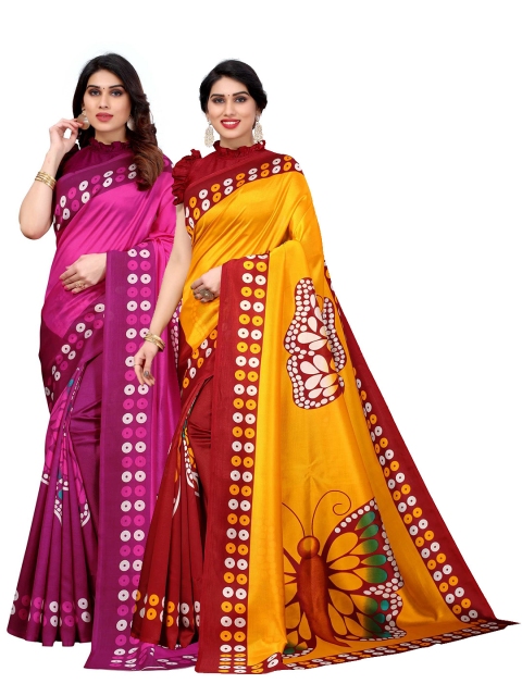 

AADVIKA Set of 2 Printed Art Silk Mysore Silk Saree, Yellow