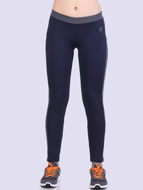 

LAASA SPORTS Women Navy Blue Slim Fit Track Pant With Side Cord Rib Stripes